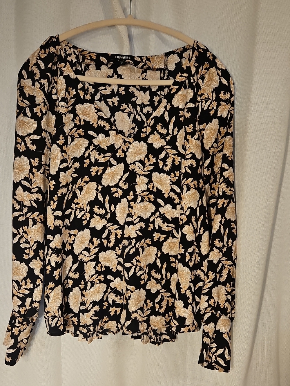 Express Black Long Sleeve Top with Cream Floral Print